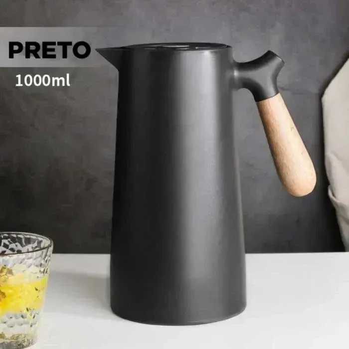Nordic Thermal Carafe Wood Handle Black Stainless Steel - Product showcase