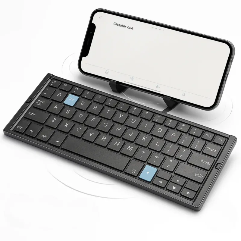 Foldable Bluetooth Keyboard Magnetic Phone Stand Design - Product showcase
