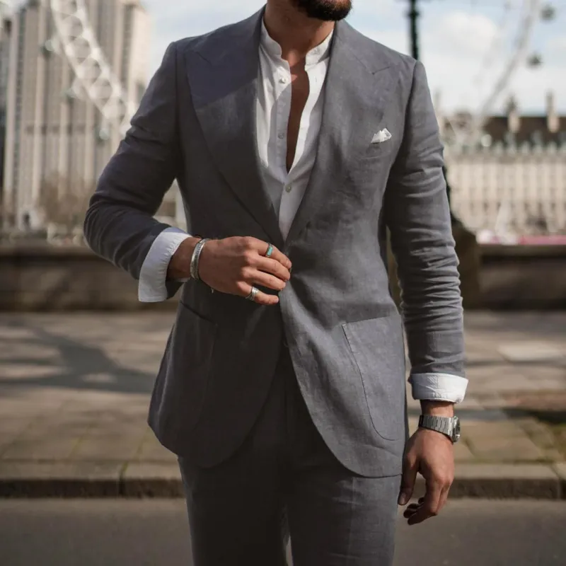 Linen Business Suit Modern Slim Fit Two-Piece - Product showcase