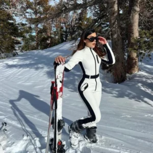 Womens Winter Ski Suit Insulated Belt Design With Contrast Panels - Product showcase