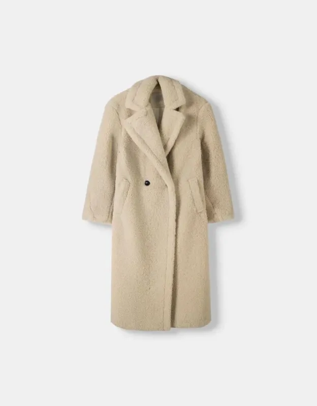 Teddy Bear Oversized Coat Double-Breasted Faux Shearling - Product showcase