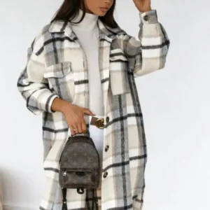 Plaid Wool Blend Coat Oversized Check Pattern - Product showcase