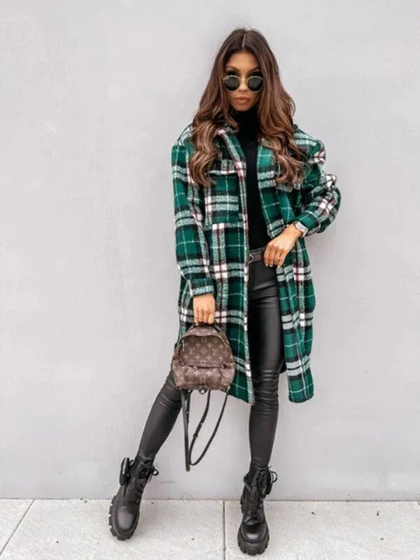 Plaid Wool Blend Coat Oversized Check Pattern - Detailed view