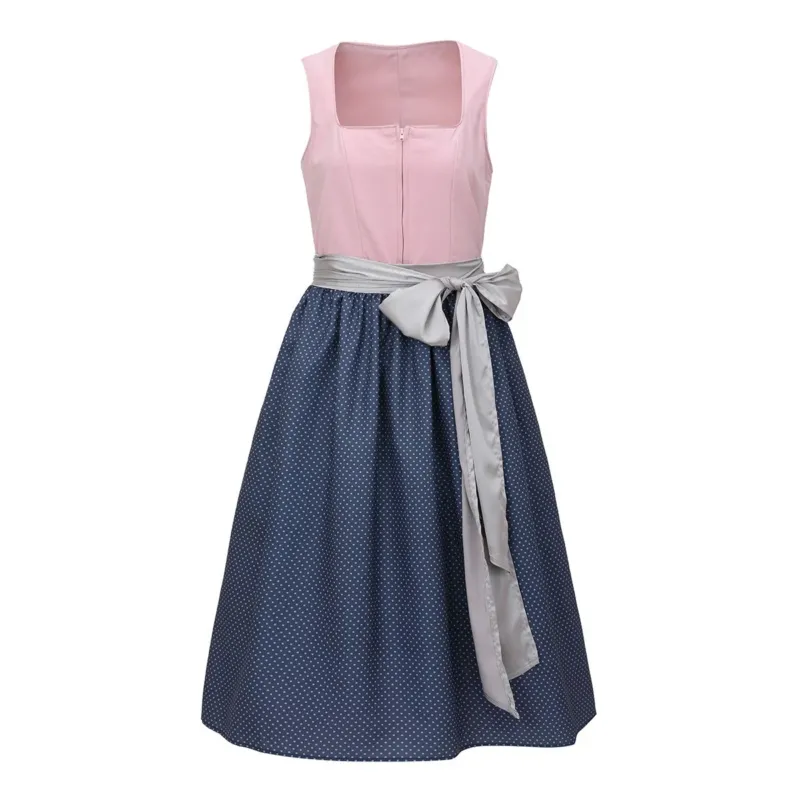 Traditional Dirndl Dress Pink Vintage Style With Lace Detail - Detailed view