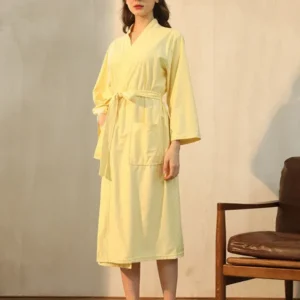 Bamboo Waffle Robe Soft Yellow Spa Bathrobe - Product showcase