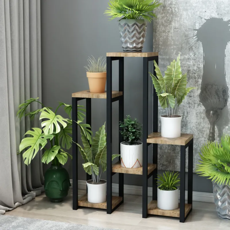 Pflanzregal Rosenholm mit 6 Ablagen Holzfarben [en.casa] - premiumXL