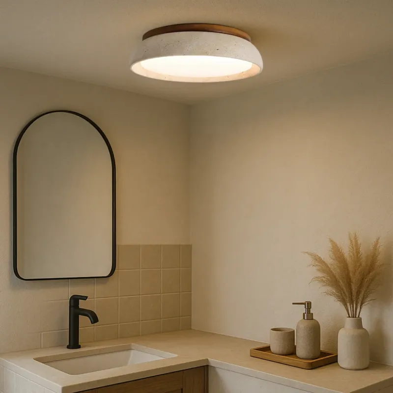 Travertine Ceiling Light Natural Stone Wood Accent Design - Product showcase