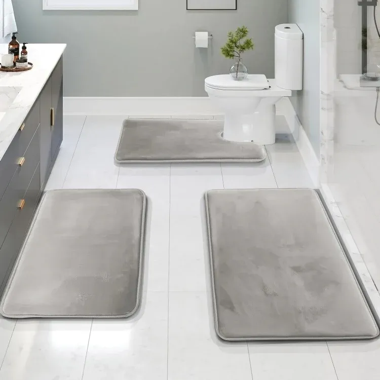 Memory Foam Bathroom Mat Set Quick-Dry Non-Slip 3-Piece - Product showcase