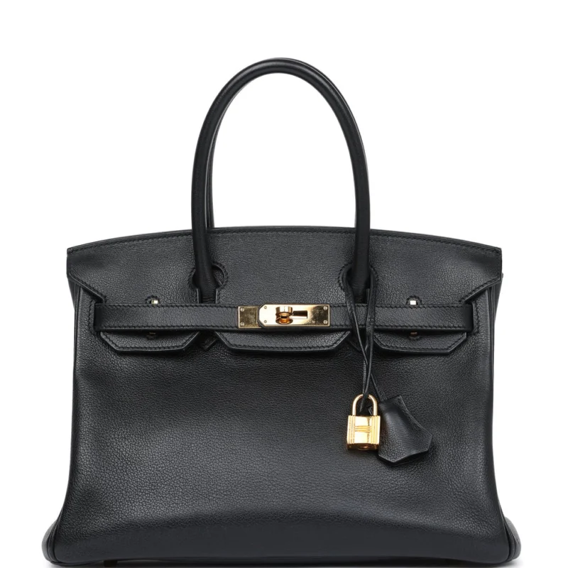 Classic Leather Tote Bag Gold Hardware Lock Detail - Product showcase