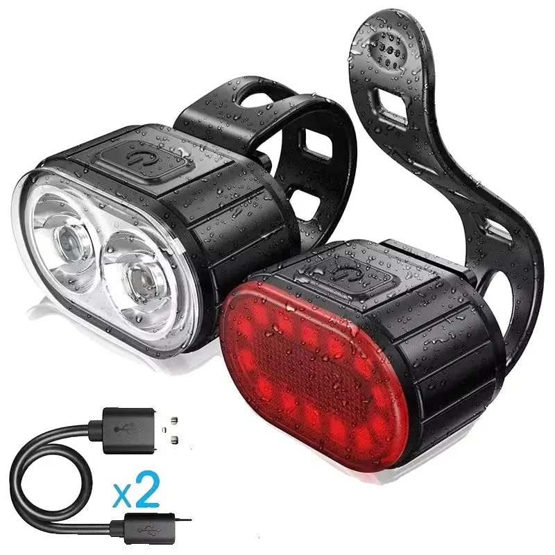 USB Rechargeable Bike Light Set Front Rear LED Safety Lights - Product showcase