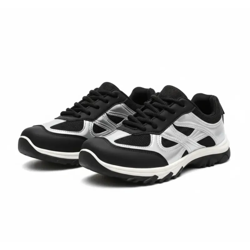 Womens Walking Sneakers Lightweight Black Silver Athletic Shoes - Product showcase