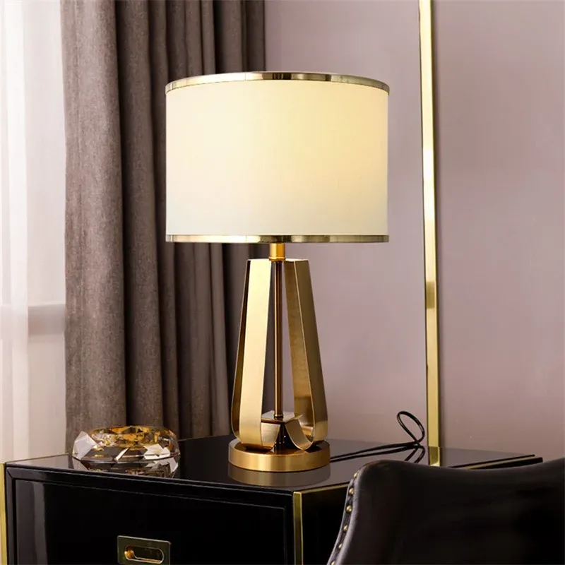 Modern Table Lamp Gold Metal Base With White Shade - Product showcase