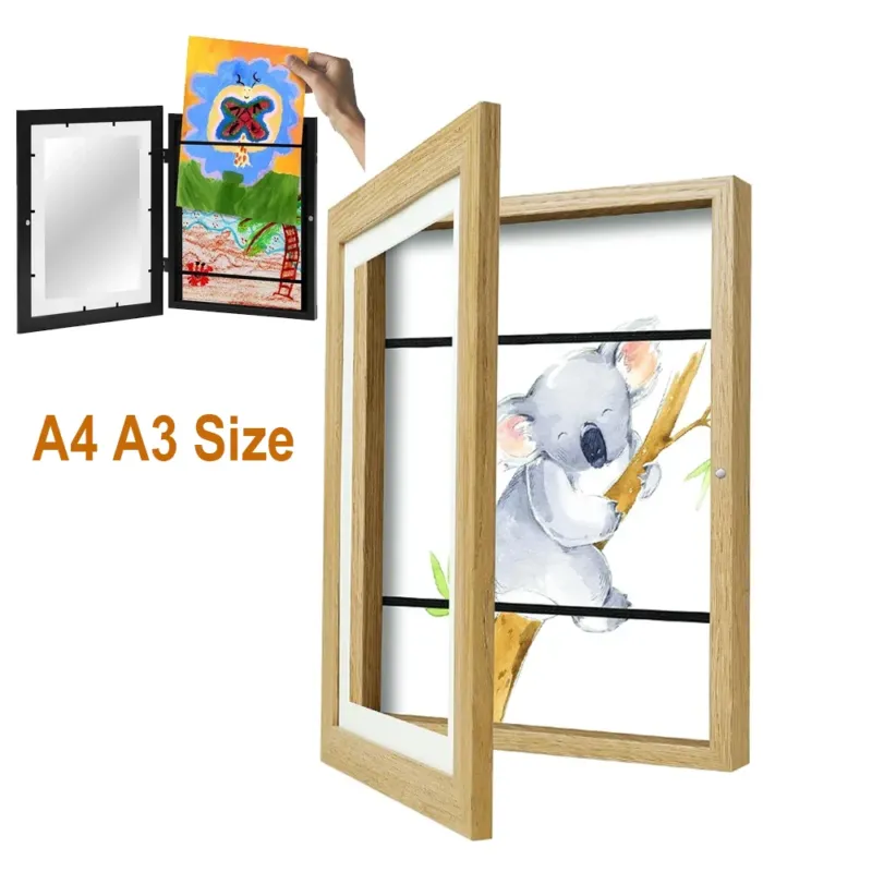 Kids Artwork Display Frame Magnetic Wood Frame With Glass - Product showcase