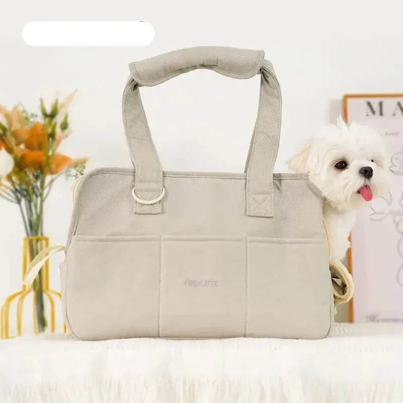Premium Pet Carrier Tote Quilted Cotton Travel Bag - Product showcase