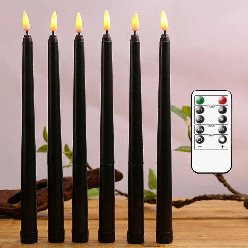 LED Taper Candles Remote Control Black Set With Timer - Product showcase
