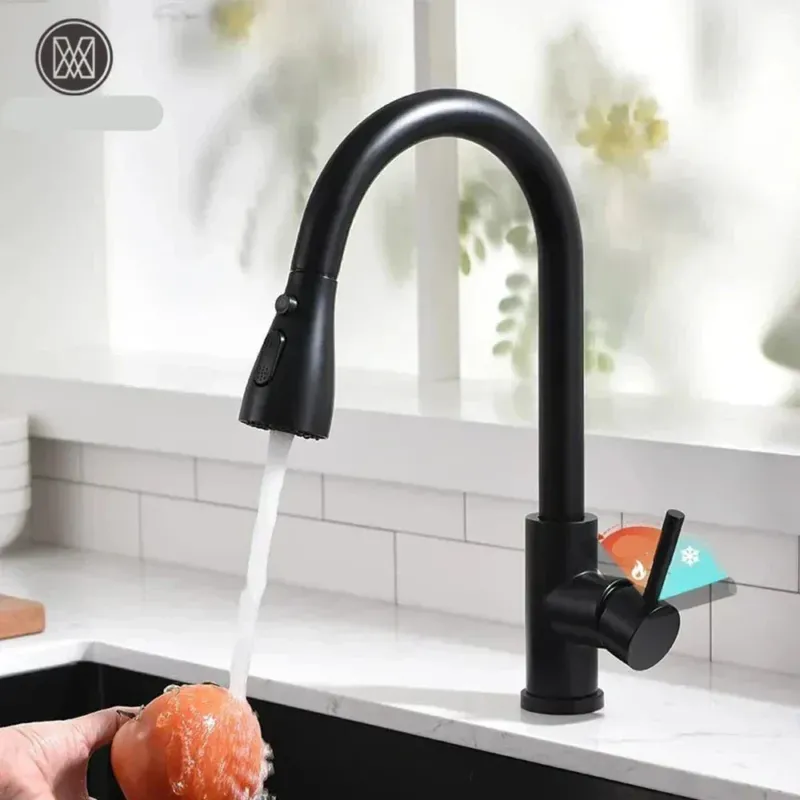 Modern Pull-Down Kitchen Tap Matte Black Stainless Steel - Product showcase