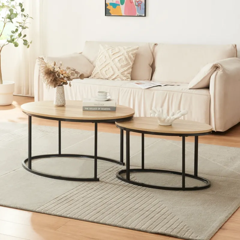 Satztisch Niederlande 2er Set Schwarz/Eiche [en.casa] - premiumXL