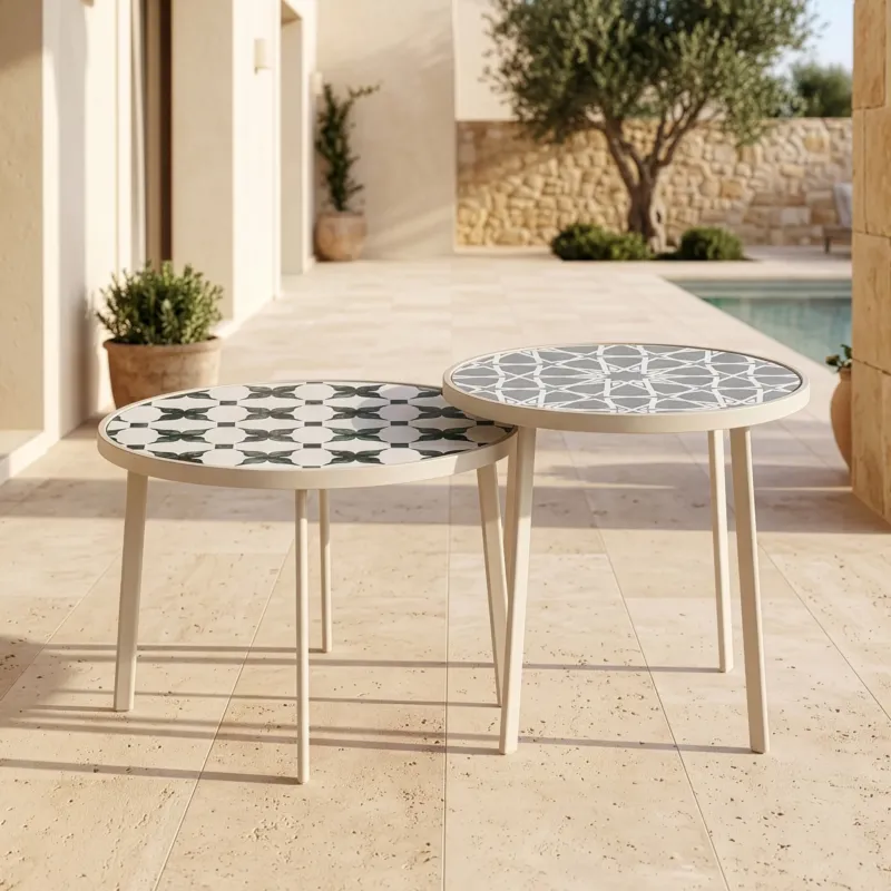 Outdoor Satztisch Faeto 2-tlg. Glasplatte Champagne [casa.pro]