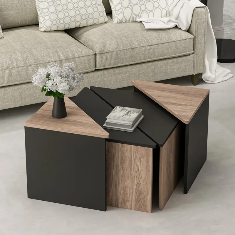 Couchtisch - Set Frederikshavn 4 tlg. Eicheoptik / Schwarz [en.casa] - premiumXL