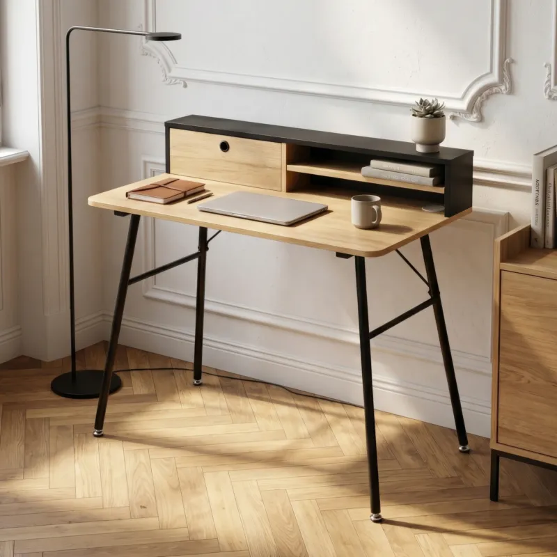 Schreibtisch Var 93x90x50 cm Schwarz/Eicheoptik [en.casa]