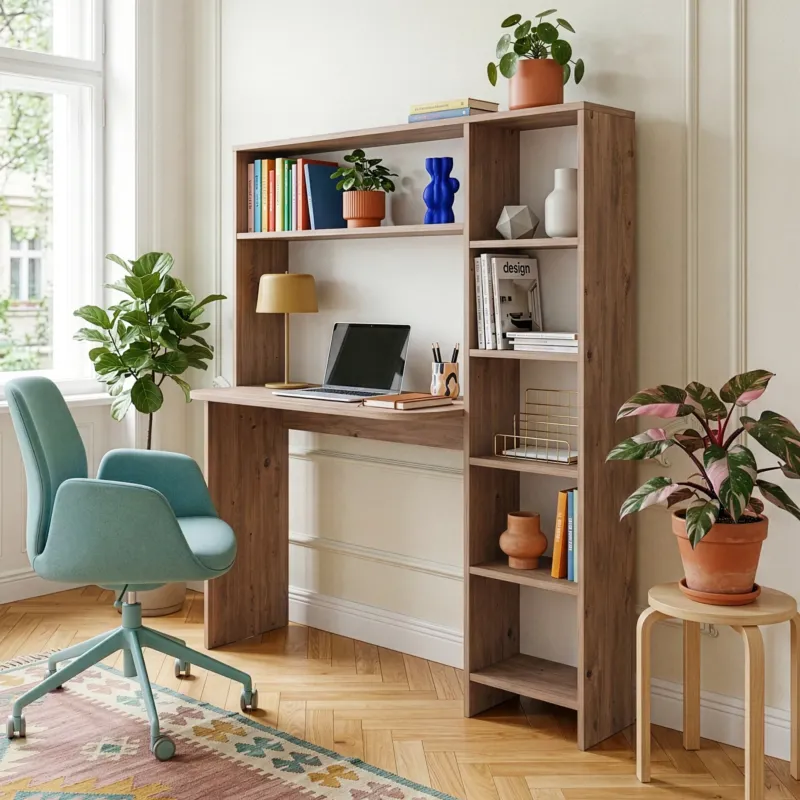 Schreibtisch mit Regal Onega 143x114x40 cm Holzfarben [en.casa]