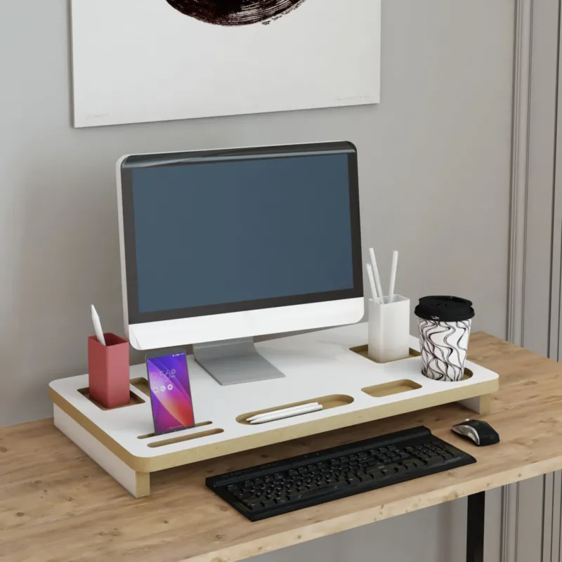 Monitorständer Tjele 54 x 30 x 7 cm Weiß [en.casa] - premiumXL