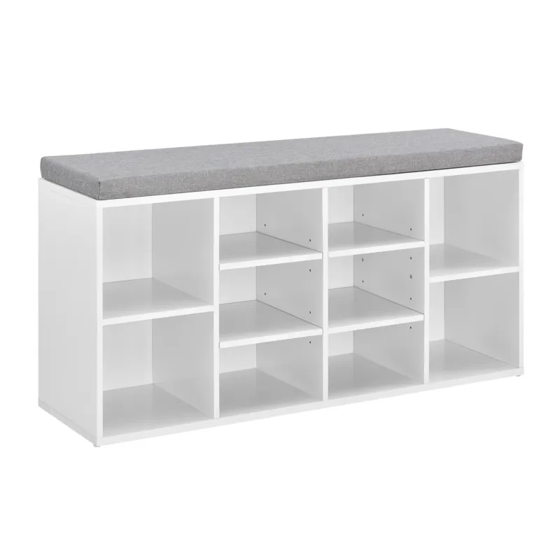 Schuhregal Ymir 103x30x48 cm 10 Ablageflächen Sitzbank Weiß/Grau en.casa - premiumXL