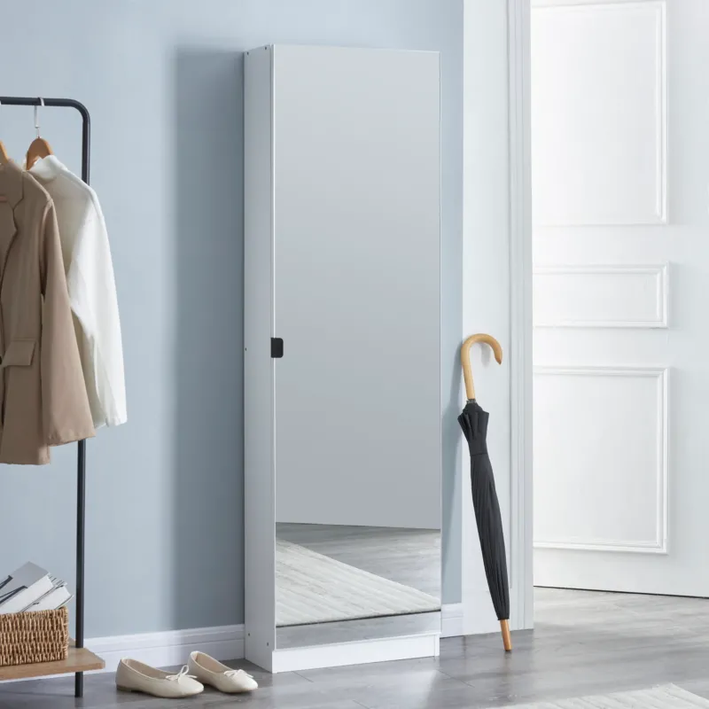 Schuhschrank Meura 160x48x20cm verspiegelt Weiß [en.casa] - premiumXL