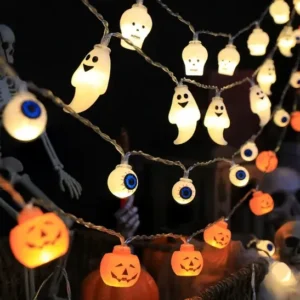 Halloween LED Lichterkette – Kürbis, Totenkopf & Augapfel – 1,5m mit 10 LEDs