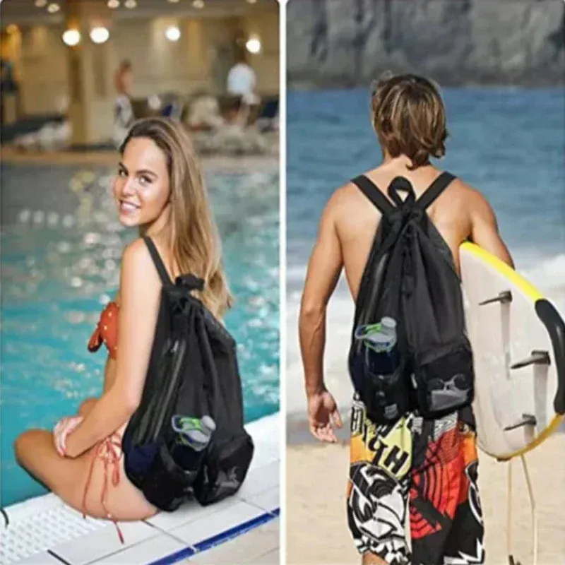 Sports Drawstring Backpack Mesh Pocket Design - Product showcase