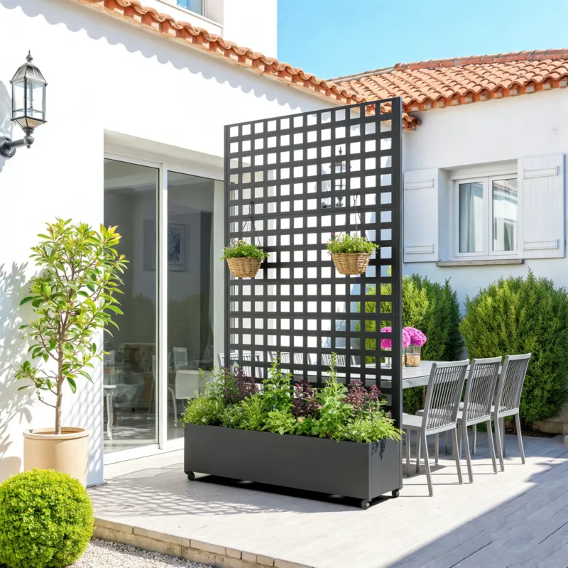 Trennwand Toma mit Blumenkasten Stahl 190x82x38 cm Schwarz [casa.pro]