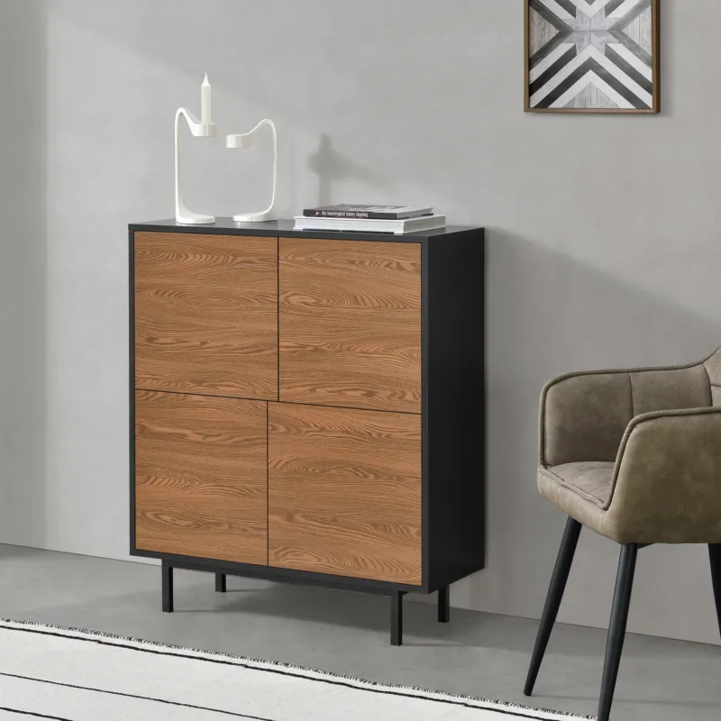 Beistellschrank Gnosjö 80x30x93cm Schwarz/Dunkler Holzton en.casa - premiumXL