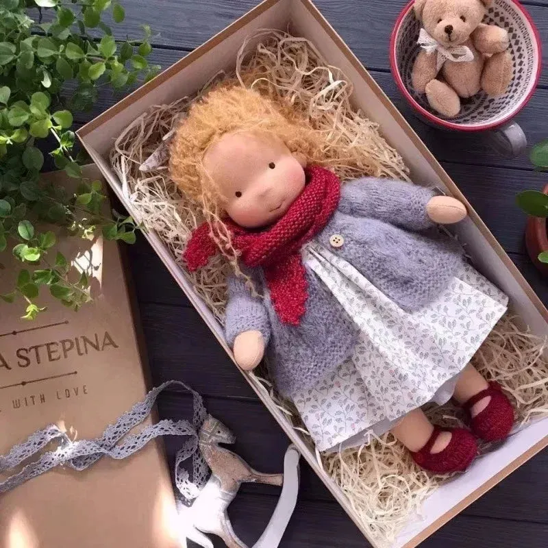 Waldorf Cotton Plush Doll Handmade Knit Outfit with Gift Box - Product example