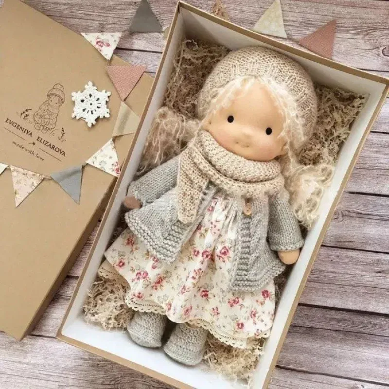 Waldorf Cotton Plush Doll Handmade Knit Outfit with Gift Box - Detailed view