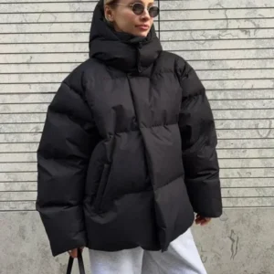 Oversized Winter Puffer Jacket High Collar Quilted Design - Product showcase
