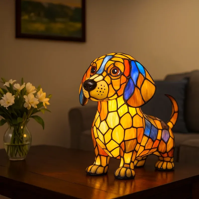 Stained Glass Dog Lamp Color Changing LED Night Light - Product example