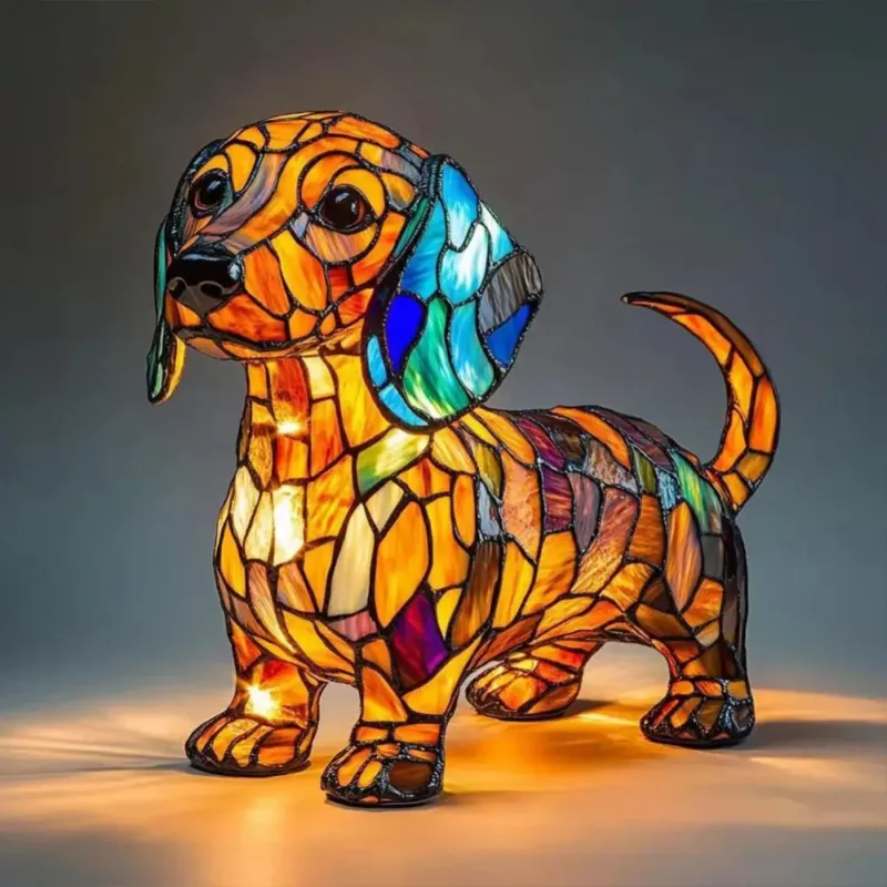 Stained Glass Dog Lamp Color Changing LED Night Light - Product detail 4