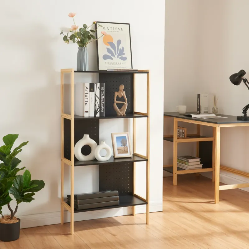 Standregal Dønna 120x63x28cm Schwarz/Holzfarben [en.casa] - premiumXL