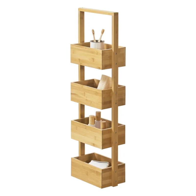 Badregal Bardu mit 4 Ablagefächer 28x16x88cm Bambus [en.casa] - premiumXL