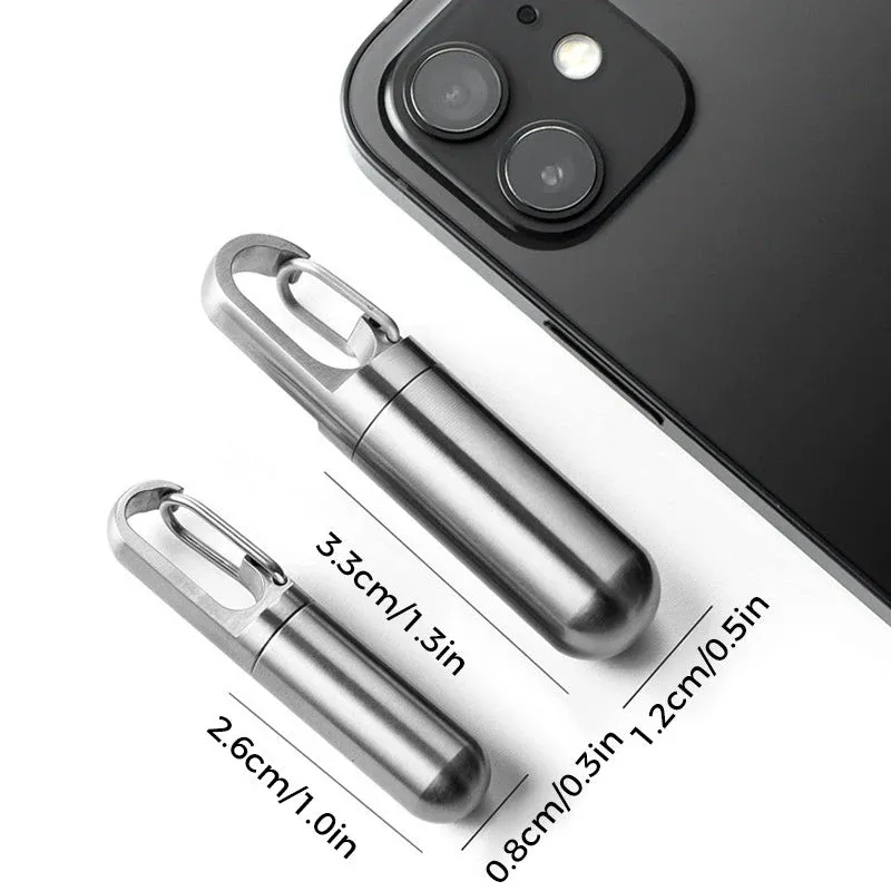 Stainless Steel Pill Box Waterproof Keychain Medication Container - Product showcase