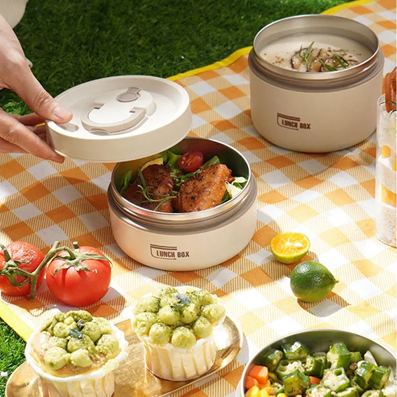 Insulated Stainless Steel Lunch Box Double Container Set with Thermal Bag - Product example