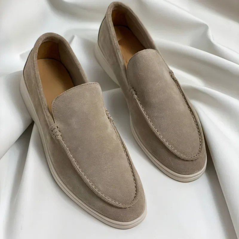 Suede Penny Loafers Classic Beige Slip-On Design - Product showcase