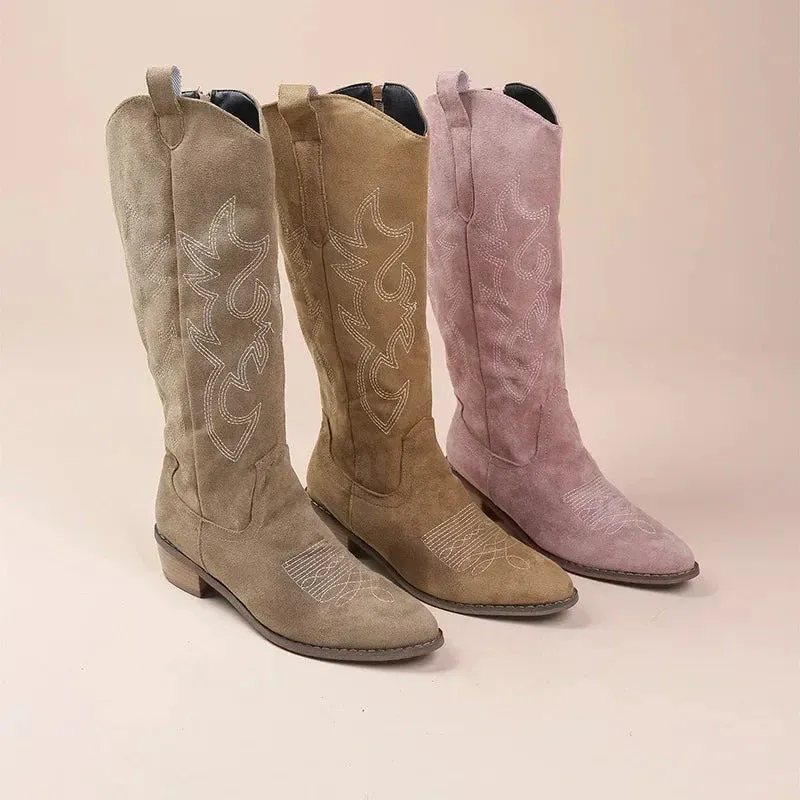 Western Suede Boots Rose Pink Embroidered Cowgirl Design - Product detail 4