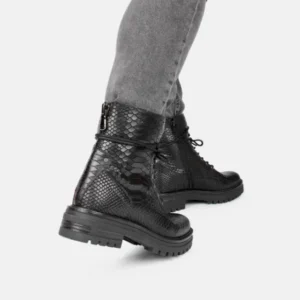 Python Pattern Combat Boots Black Textured Leather Design - Product showcase