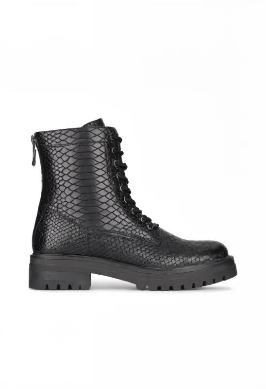 Python Pattern Combat Boots Black Textured Leather Design - Product detail 4