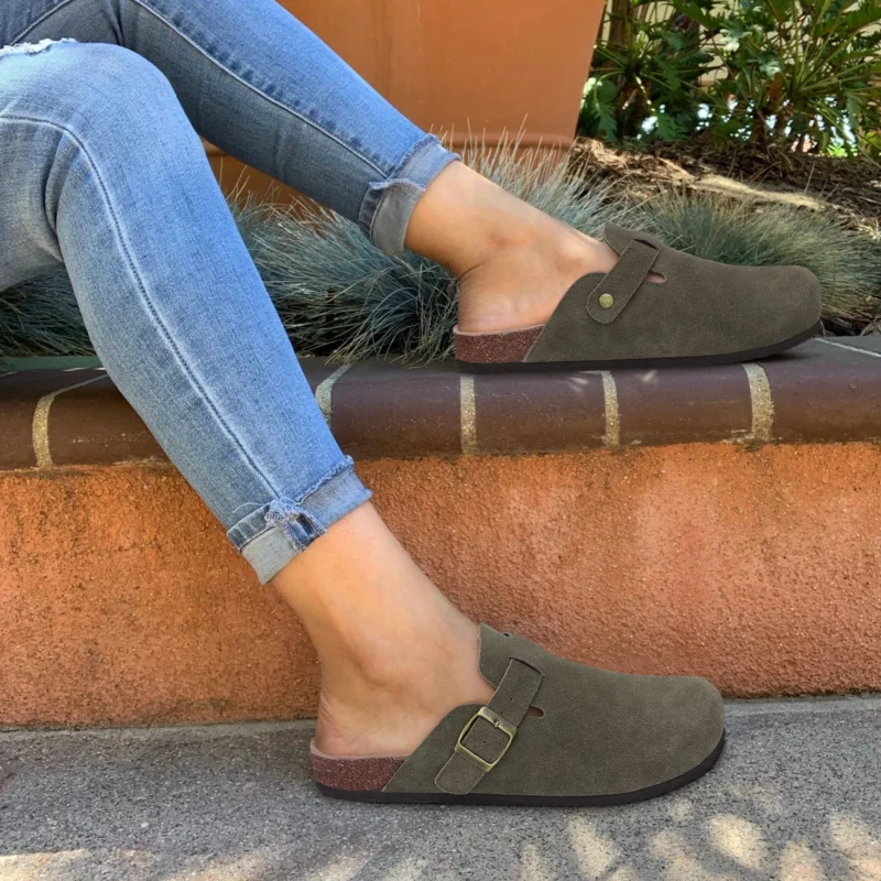 Comfort Suede Mules Cork Insole With Arch Support - Product showcase