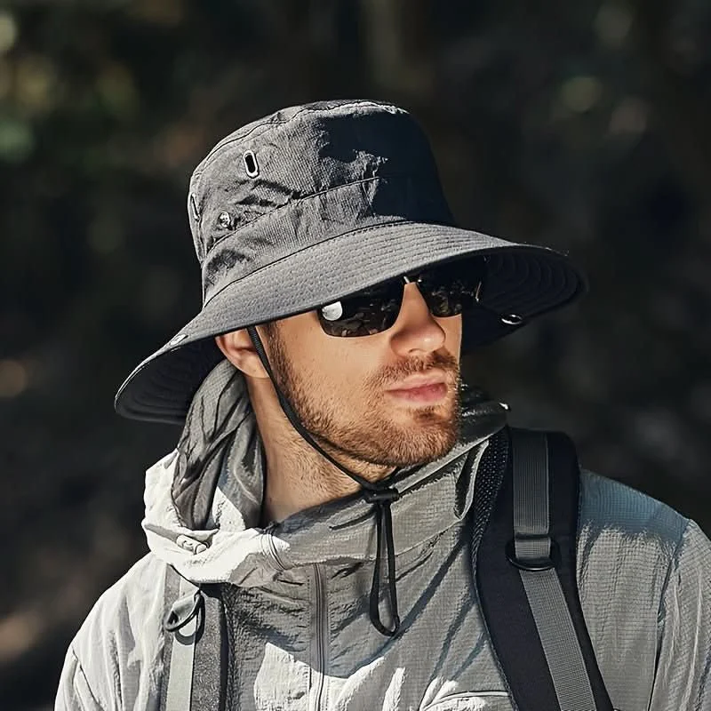 Outdoor Sun Hat Wide Brim UV Protection with Chin Strap - Product showcase
