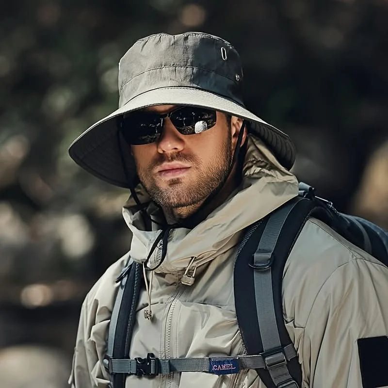 Outdoor Sun Hat Wide Brim UV Protection with Chin Strap - Detailed view