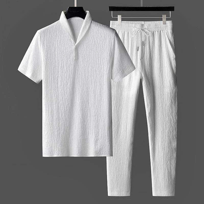 Premium Cotton Summer Set Linen Textured Two-Piece Loungewear - Product showcase