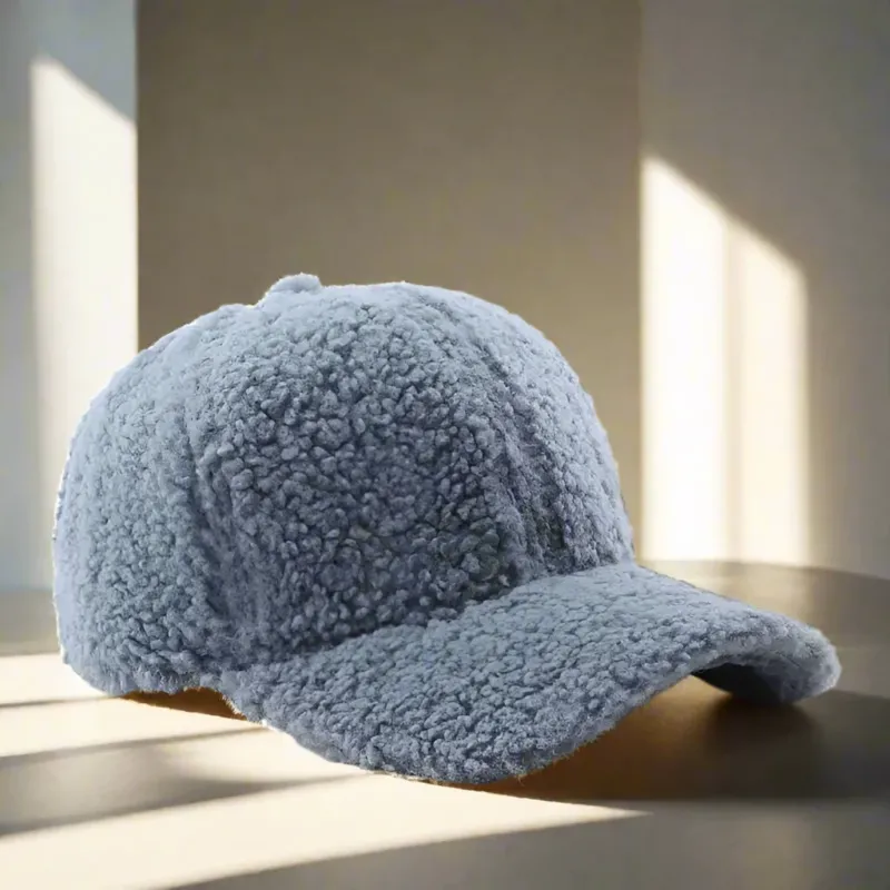 Teddy Baseball Cap Soft Fleece Adjustable Winter Hat - Product showcase